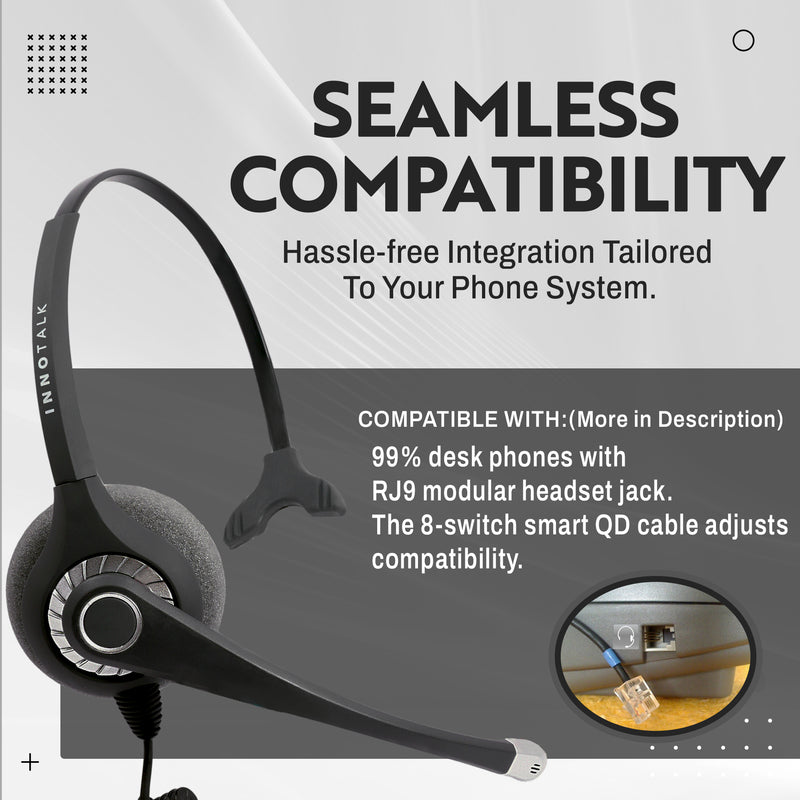 RJ9 Headset Universal - Best Sound Phone headset + Universal Compatible RJ9 Headset Adapter built in Plantronics compatible QD