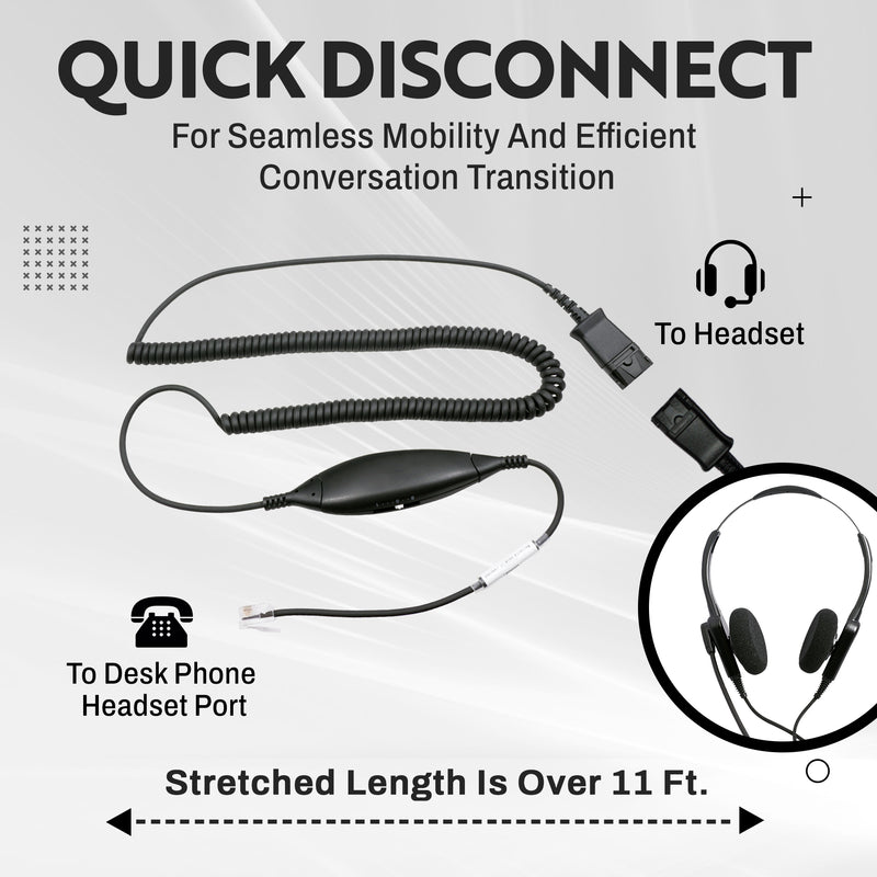 RJ9 Headset Universal - Business Grade Econimic Binaural headset + Universal compatible RJ9 cord built in Plantronics compatible QD