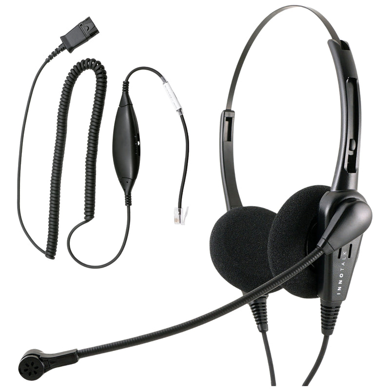 RJ9 Headset Universal - Business Grade Econimic Binaural headset + Universal compatible RJ9 cord built in Plantronics compatible QD