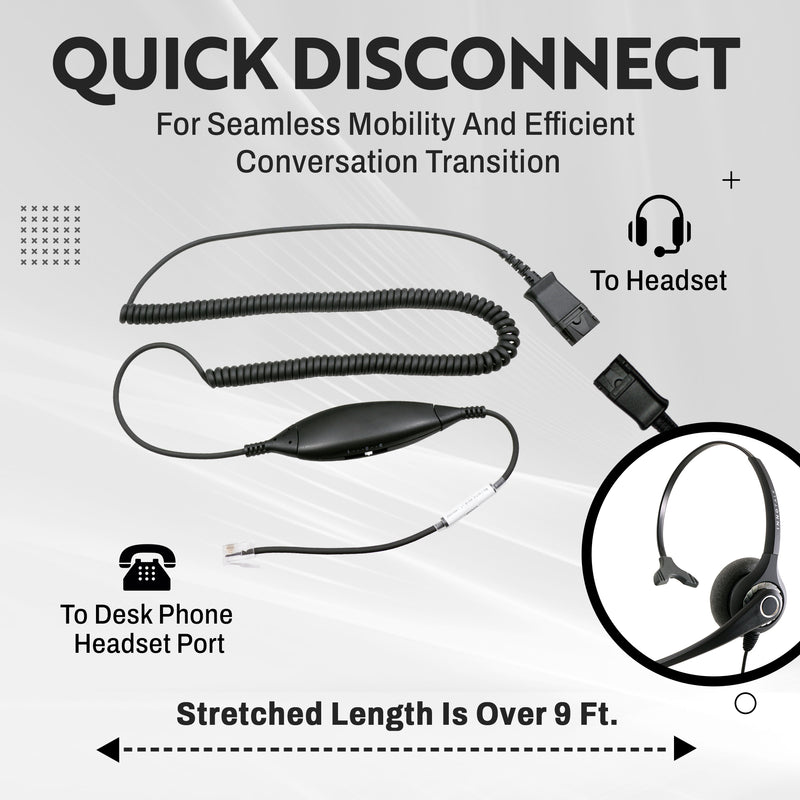 RJ9 Headset Universal - Best Sound Phone headset + Universal Compatible RJ9 Headset Adapter built in Plantronics compatible QD