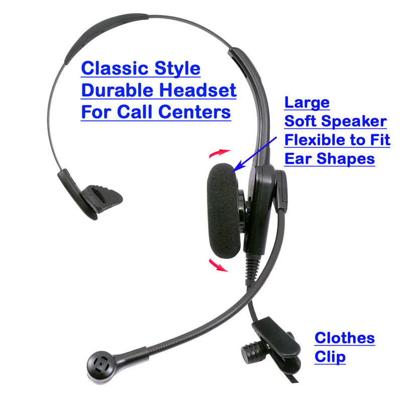 Jabra Compatible QD 2.5mm Headset Combo - Cost Effective Pro Monaural headset + 2.5 mm headset adapter (8 inch)